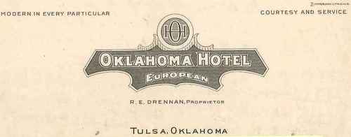 Oklahoma Hotel, Tulsa, letterhead