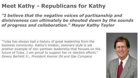 Dewey Bartlett Jr endorses Kathy Taylor for Mayor of Tulsa