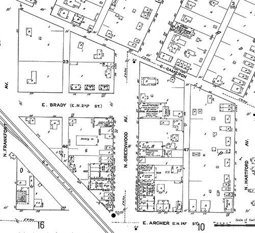 Commercial area of Tulsa Greenwood district in 1915, Sanborn fire insurance map