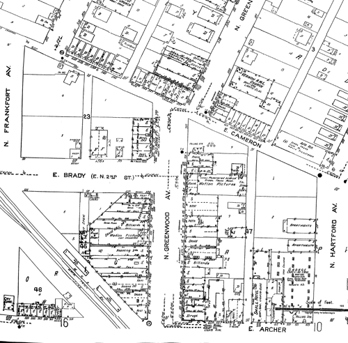 Commercial area of Tulsa Greenwood district in 1939, Sanborn fire insurance map