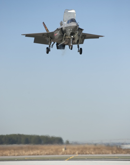F-35B hovering for vertical landing, courtesy Lockheed Martin