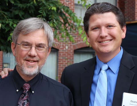 Michael Bates with Duane Lester, All-American Blogger, at the Future of Journalism Summit, June 8, 2012, Providence, RI