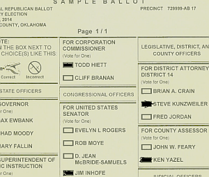 BatesLine Oklahoma primary election 2014 printable ballot card