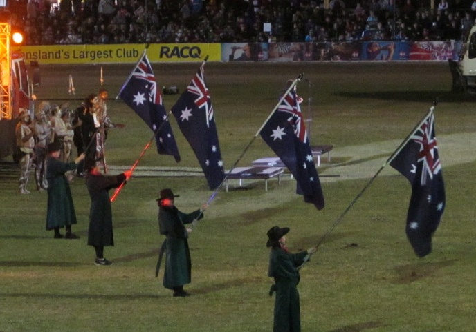 Australian flags on display at the opening of the nightly show at the Ekka -- the Royal National Exhibition in Brisbane, Australia, August 2016