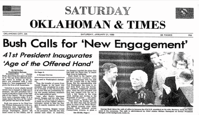 Bush Calls for 'New Engagement': 41st President Inaugurates 'Age of the Offered Hand'