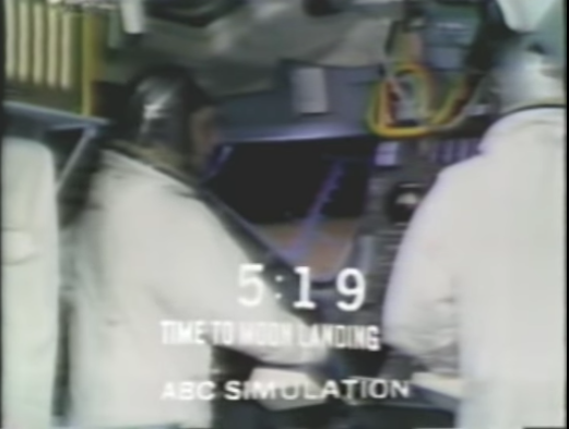 ABC coverage of the moon landing included actors in a mockup of the lunar module, demonstrating the landing process