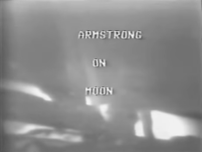 CBS shows live images from the moon, overlaid with their chyron Armstrong on Moon