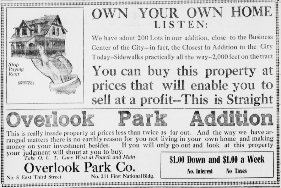Overlook Park newspaper ad from the January 14, 1911, edition of the Tulsa World
