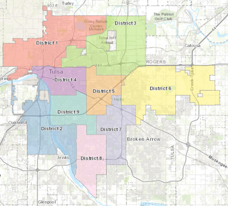 City of Tulsa Council Districts for 2020 elections