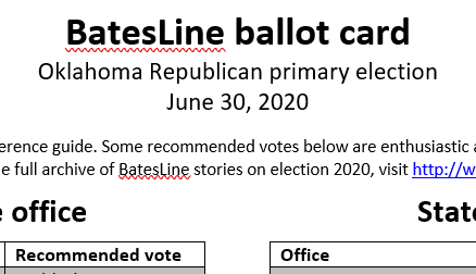 BatesLine Ballot Card, 2020 Oklahoma Republican primary