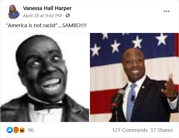 Tulsa City Council chairman Vanessa Hall Harper mocks U. S. Sen. Tim Scott with racist epithet