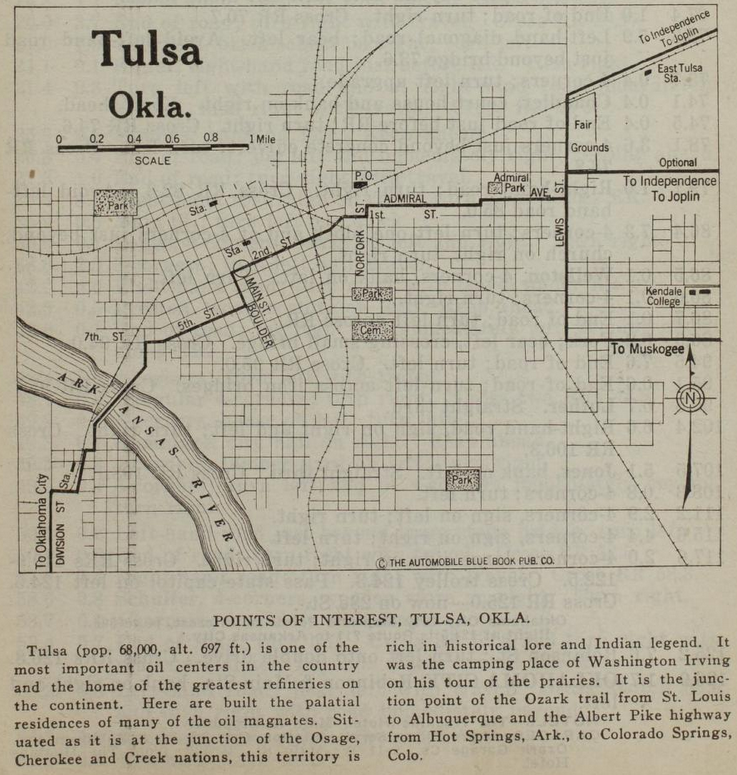 Map of Tulsa from 1920 Official Automobile Blue Book volume 7, page 779