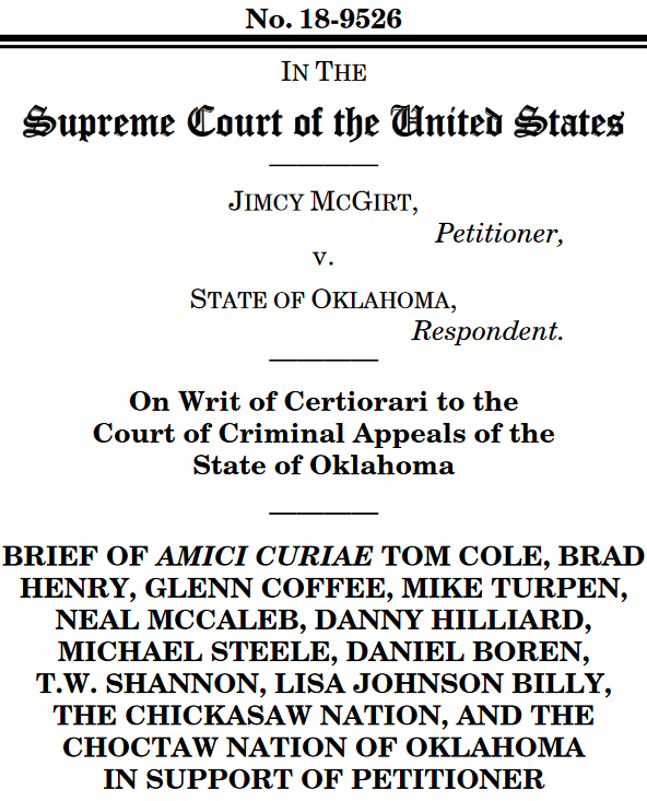 Title of the amicus curiae brief in the McGirt case signed by T. W. Shannon
