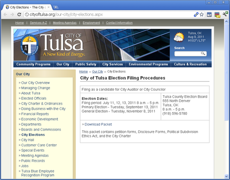 From the cityoftulsa.org page on elections. Note the absence of any mention of the ONG franchise election