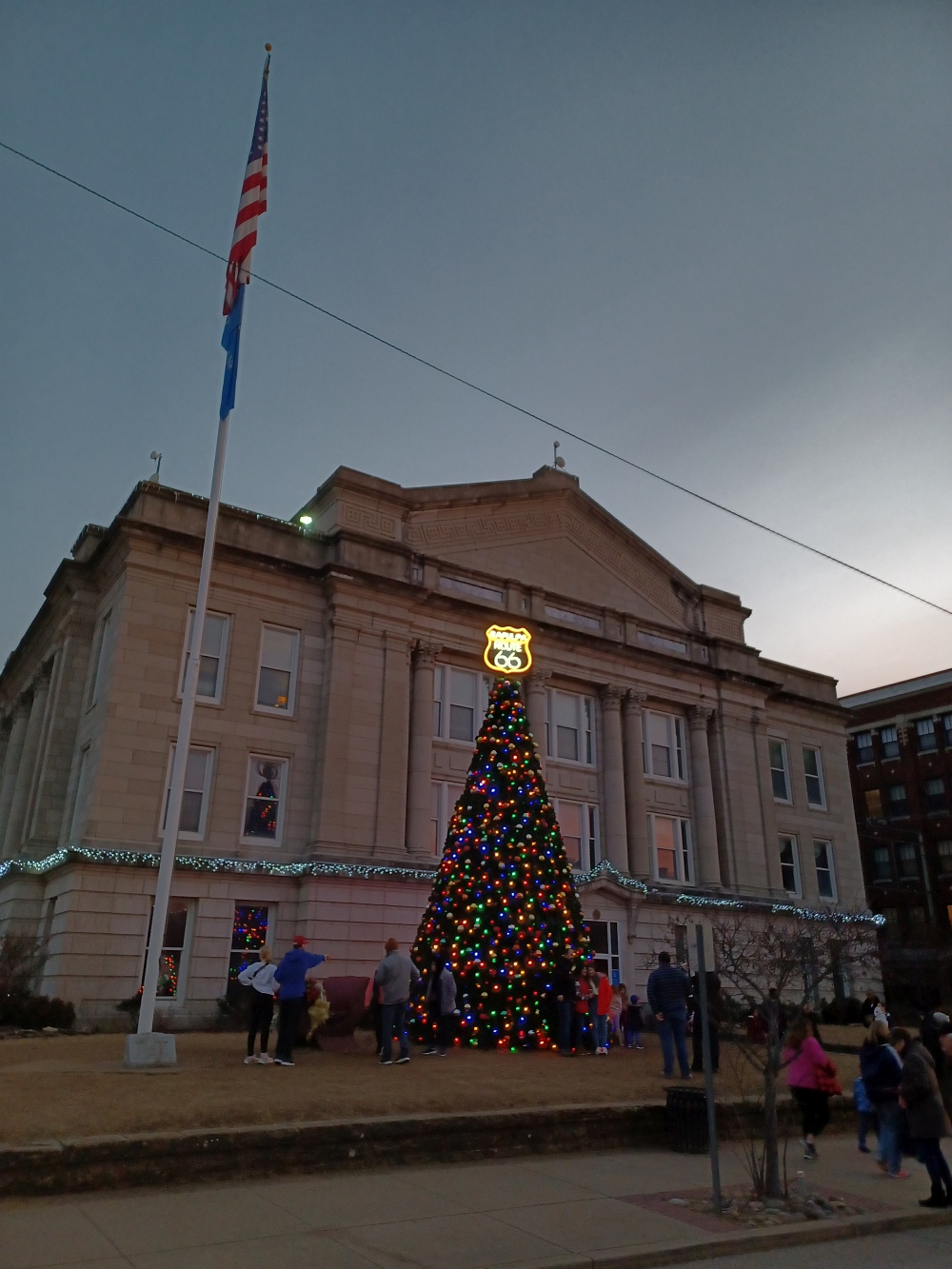 Christmas tree in front of Creek County Courthouse, Sapulpa, part of the Route 66 Christmas Chute
