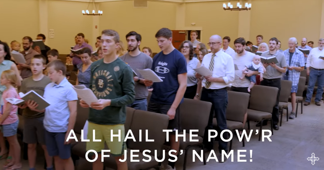 Christ Church congregation singing All Hail the Power of Jesus' Name