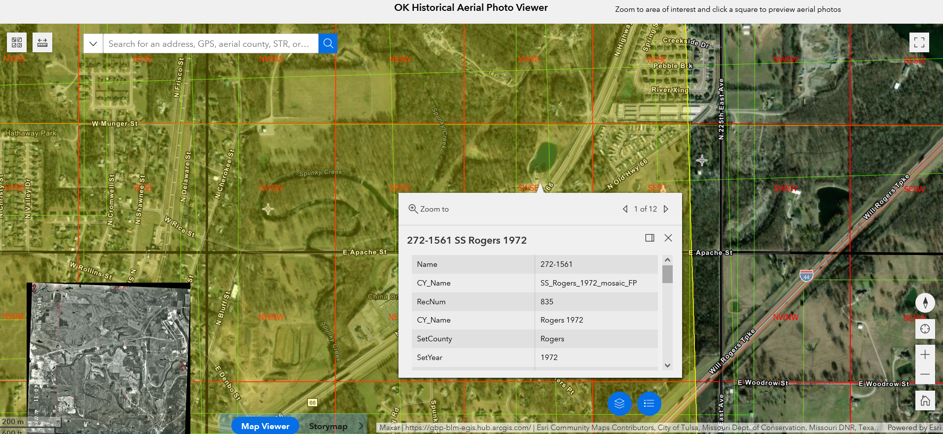 Screenshot of Oklahoma Historical Aerial Photo Viewer