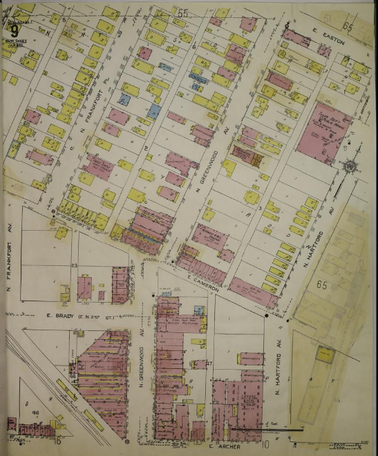 Sanborn fire insurance map of Deep Greenwood, Tulsa, 1939