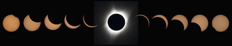 Composite image of August 21, 2017, total solar eclipse, Madras, Oregon